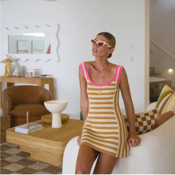 Vrg Grl Dresses & Skirts - Striped Knit Mini Dress with Pink Trim